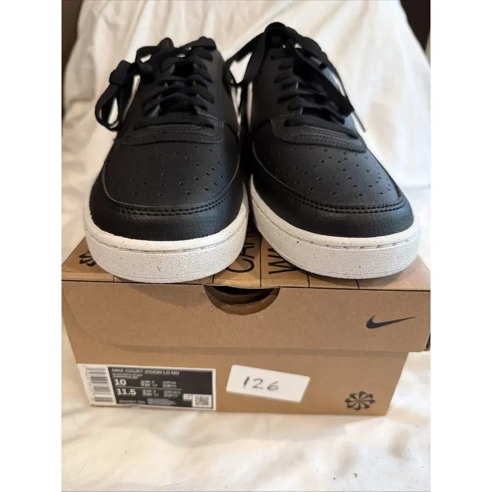 NIKE Court Vision Low Next Nature Sneakers Men’s 10 Black White Leather NEW